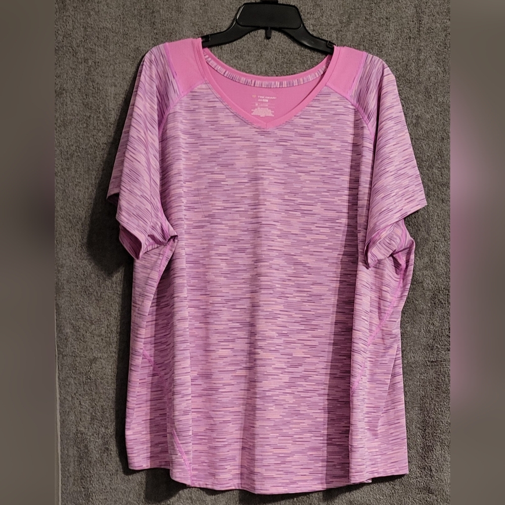 Women's pink and black, 3XL, Tek Gear-DryTek v-neck, S/S, shirts.